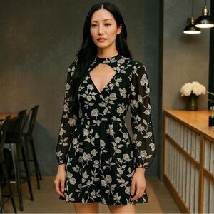 ALTAR’D STATE BLACK CUT-OUT LACE FIT & FLARE MINI FORMAL PARTY DRESS SIZE SM